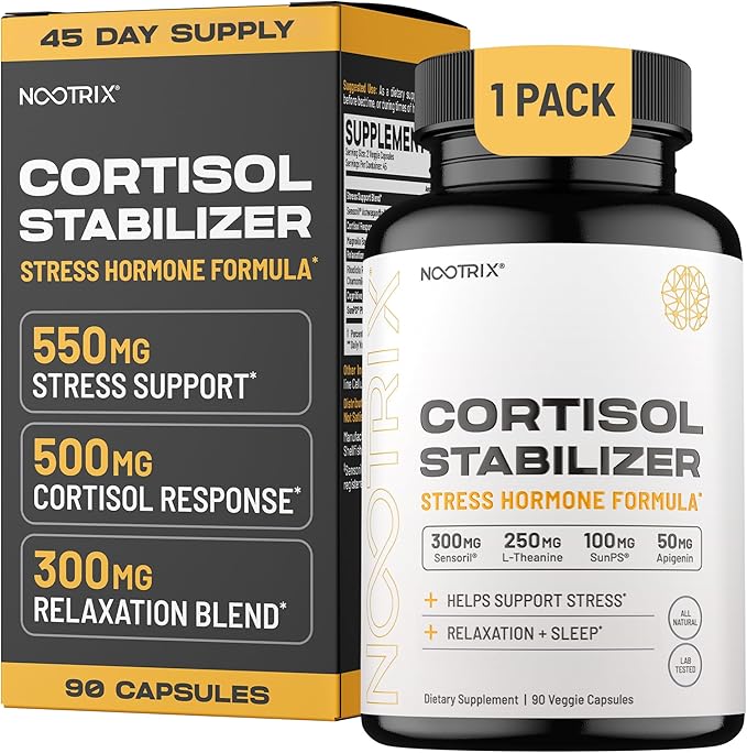 Cortisol Manager & Stabilizer Supplement | Supports Deep Sleep, Relaxation, Adrenal Health & Stress | 300mg Ashwagandha | L-Theanine, Rhodiola Rosea Extract & Apigenin | 90 Capsules