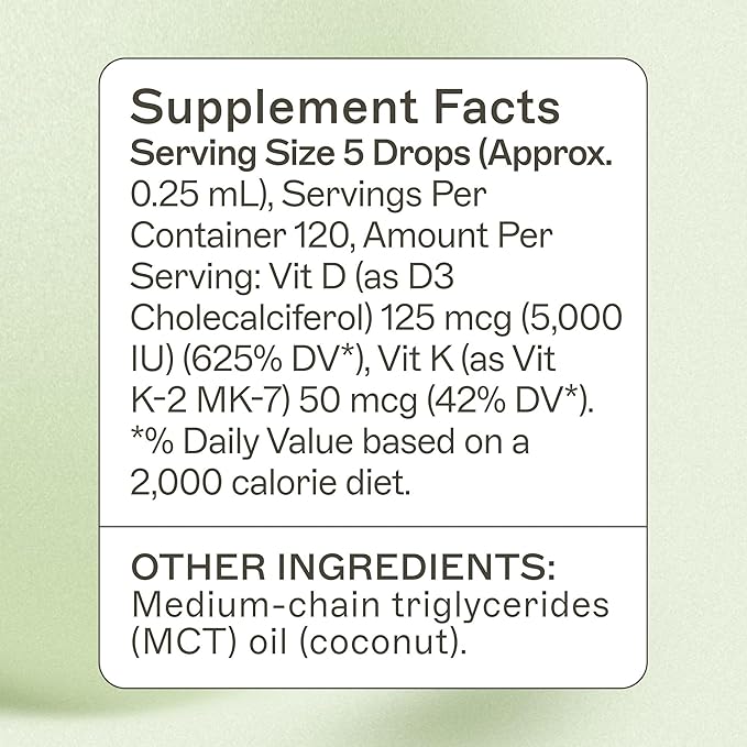 Dr. Amy Myers Vitamin D3 K2 Liquid Drops - 5 Drops Contain 5000 IU VIT D3, 50 MCG Vitamin K2 MK-7 - Support Immune System Function, Energy Level, Healthy Bones - Non-GMO, Tasteless, 1 OZ Liquid