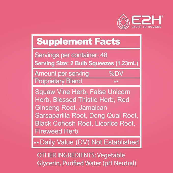 E2H All Natural Women's Wellness, Hormone Balance and PMS Relief with Black Cohosh, Dong Quai and Licorice Root for Hot Flash Relief (2 Bottles)