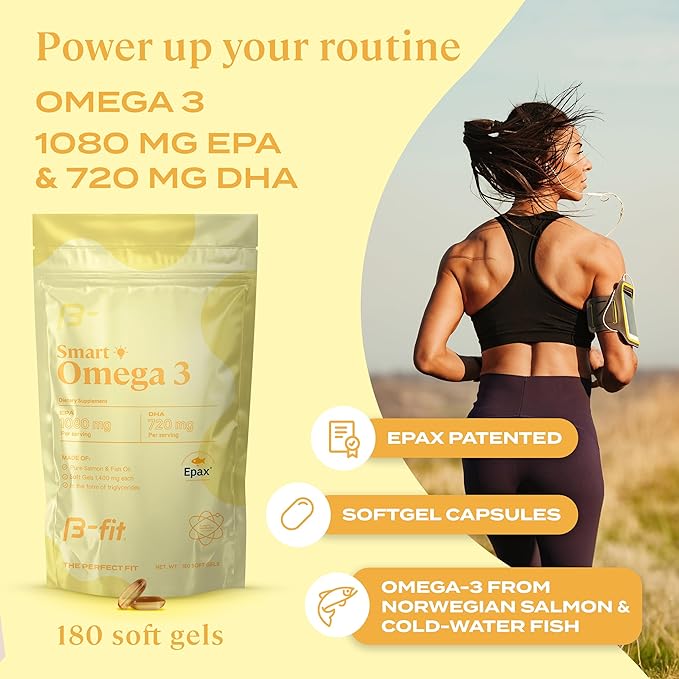 Fish Oil Omega 3 Supplements - 1800 mg Fatty Acids - 1080 mg EPA and 720 mg DHA - 180 Capsules from Norwegian Salmon & Cold-Water Fish - EPAX Patented - Odorless Softgel Capsules