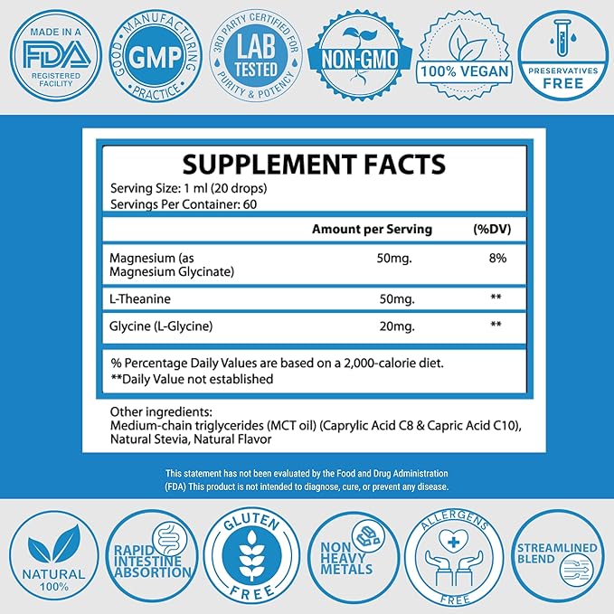 Relax - Kids Sleep Aid & Calm Liquid Drops | Magnesium Glycinate, L-Theanine & L-Glycine | Melatonin -Free, Sugar-Free, Vegan, Gluten-Free, Non-GMO | Advance Absorption | Easy-to-Take | 2 Fl Oz