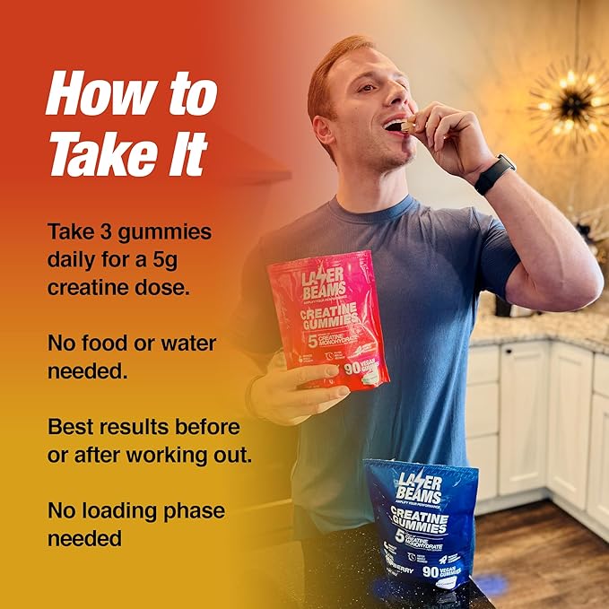 Creatine Monohydrate Gummies - 5g Creapure Creatine per Serving - Vegan, Mango Flavor - Boost Muscle Strength, Endurance, Recovery & Mental Focus - 90 Gummies, Gluten-Free