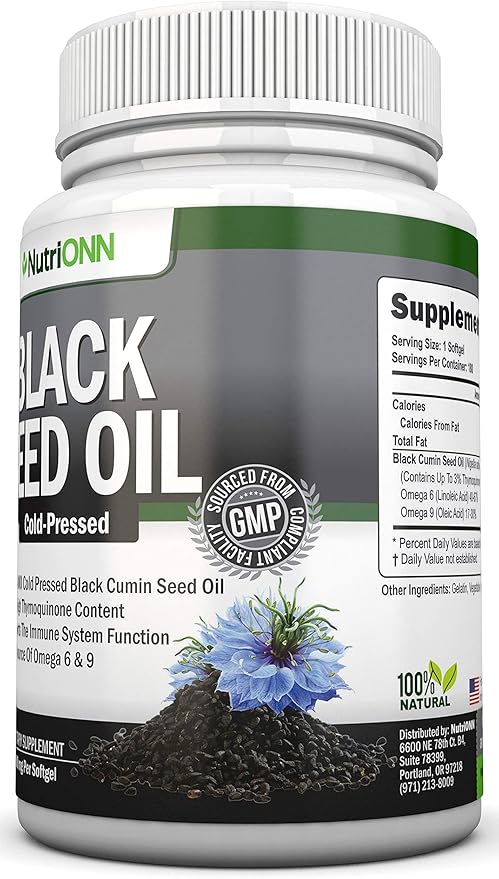 Black Seed Oil - 1000 Mg - 180 Softgels - Cold-Pressed Non-GMO Black Cumin Seed Capsules - Super High Thymoquinone Content - Nigella Sativa - Rich in Omega 6 & 9 Fatty Acids - Immune Health Support