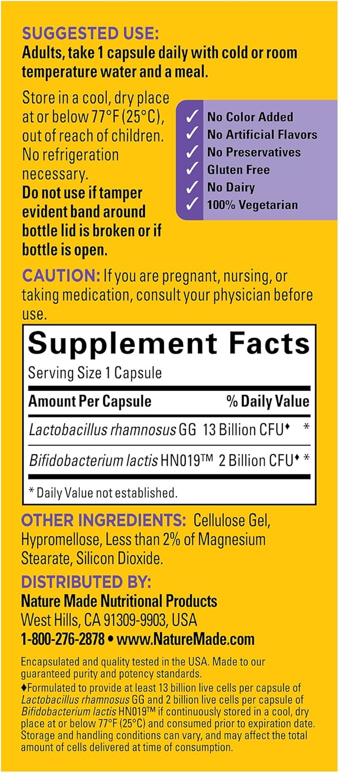 Nature Made Digestive Probiotics Advanced Dual Action, Probiotics for Women and Men, 30 Probiotic Capsules, 30 Day Supply