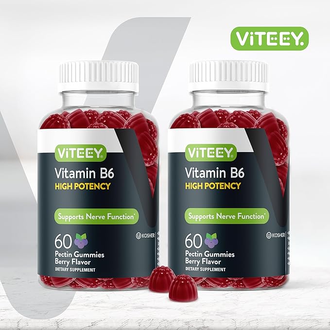 Vitamin B6 Gummies 100mg for Adults & Teens - B6 Vitamins for Mood & Nerve Function Support - Immune Booster - Vegan, GMO Free, Gluten Free, Gelatin Free - Tasty Chewable Berry Flavored VIT B6 Gummy