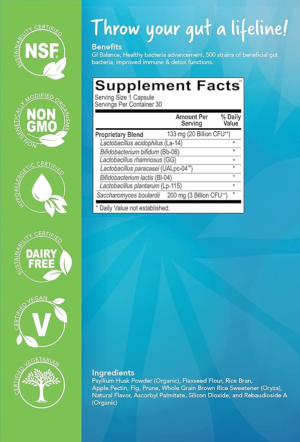Advanced Nutrition Solutions Q Restore Probiotic - Supports Gut microbiome. Beneficial 4 in 1 probiotic, prebiotic and enzymes in one. for Men & Women 120 caps