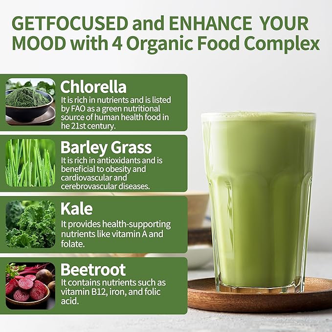 Hudetex Greens Powder Superfood for Immune Support with 16 oz,Greens Powder Smoothie Mix with Chlorella, Barley Grass, Kale & Beetroot Smoothie Booster, Chlorophyll Providing Greens.