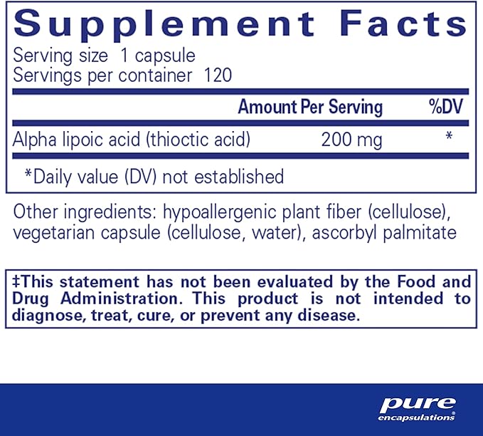 Pure Encapsulations Alpha Lipoic Acid 200 mg - 200mg ALA - Liver & Antioxidant Support* - for Nerve Health & Carb Metabolism - Vegan & Non-GMO Supplement - 120 Capsules