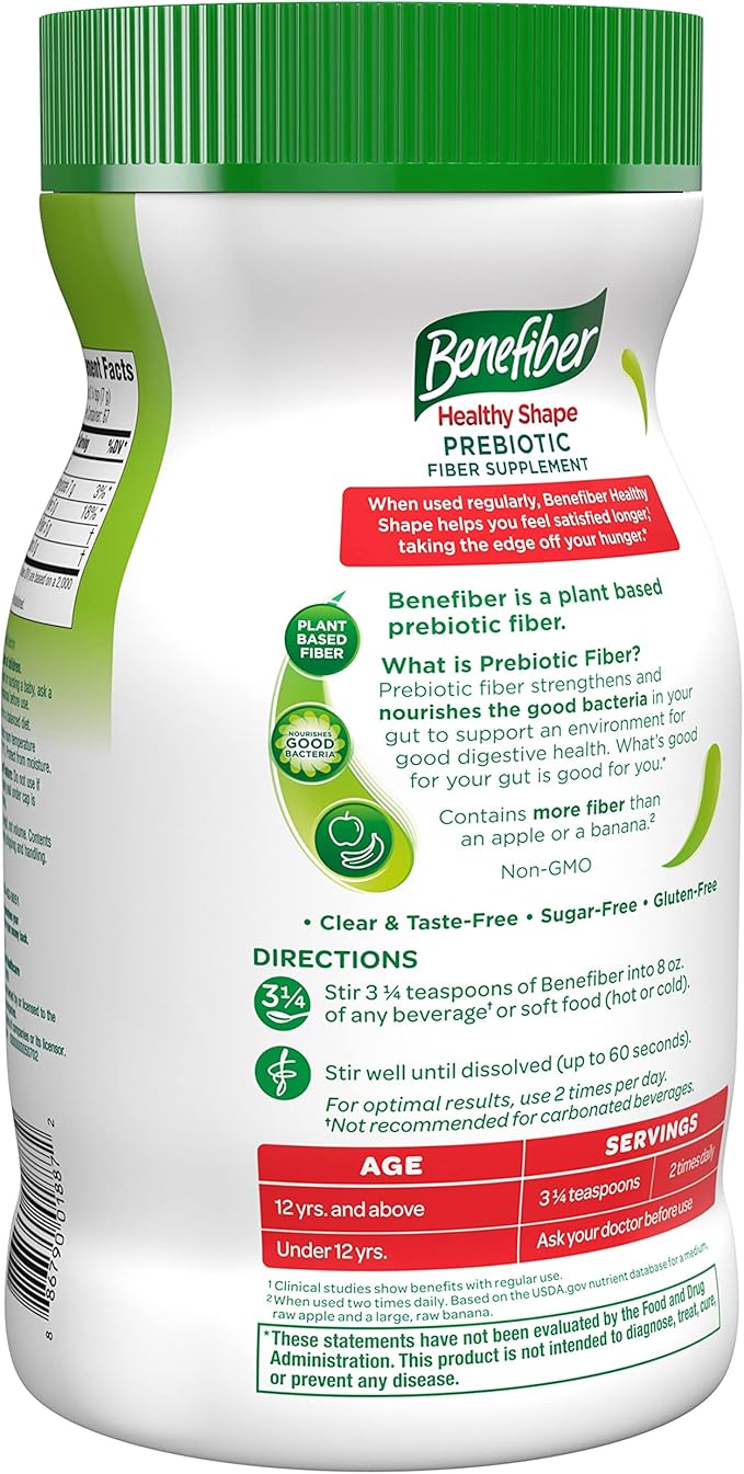 Benefiber Healthy Shape Prebiotic Fiber Supplement Powder for Digestive Health, Daily Fiber Powder - 67 Servings (17.6 Ounces)