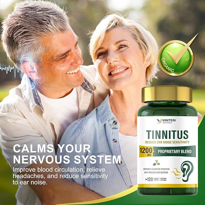 Tinnitus Relief for Ringing Ears 1200 MG - 120 Capsules Supports Hearing Loss & Ear Pain Relief | 60-Day Supply | Ear Health Vitamins for Men & Women