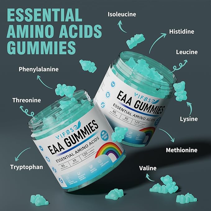 EAA Gummies 120 Gummies (Blue Raspberry), Essential Amino Acids - All 9 Essential Aminos (EAA) and All Branched-Chain Aminos (BCAAs), Non-GMO, Gluten Free, Vegetarian Friendly
