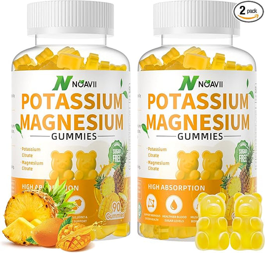 Potassium Magnesium Gummies, New Formula Calm Magnesium Glycinate Gummies, Chewable Gummy Supplements for Leg Cramps & Muscle, Pineapple Flavor 180 Count