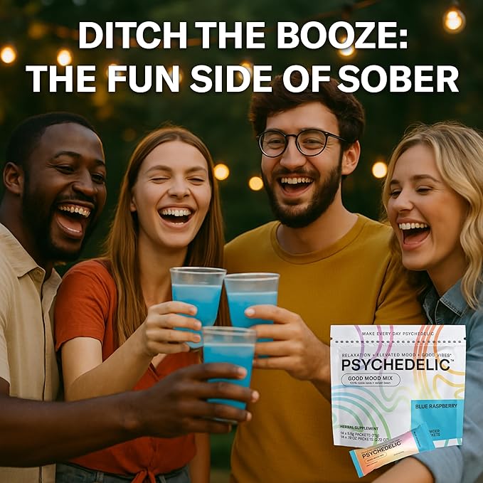 Easy Alcohol Alternative with Buzz - Calming Kava Drink Mix (14x5.5g) Flavored Kava Powder - Calming Drink Powder Packets - Easy Open Single Serving Drinks - 14 Calm Packets - Blue Raspberry