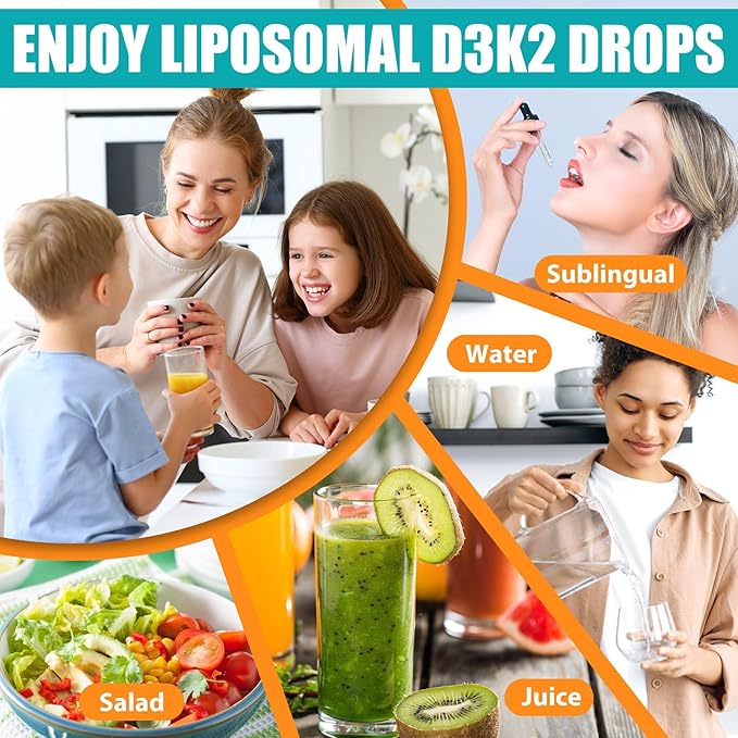 Vitamin D3 5000 IU Liquid Drops - Liposomal Vitamin D3+K2(MK-7) 200 mcg, Vitamin A, E, Coconut Oil, Vegan K2 D3 Vitamin Supplement, Highly Absorbent Supports for Bone, Muscle,Antioxidant,Immune 2 Pack