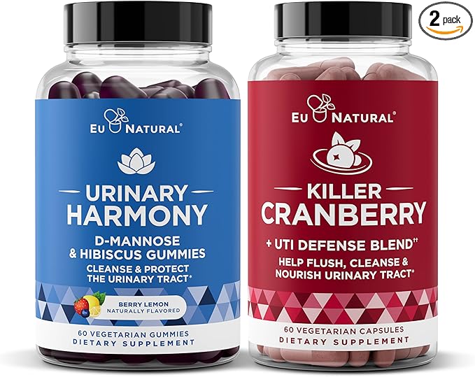 Urinary Tract Supplement Duo, Killer Cranberry Capsules & Urinary Harmony Gummies - UT Defense blends, D-mannose & Hibiscus + Cranberry, Pine Bark, Propolis & Vitamin D, Clinical Strength Ingredients