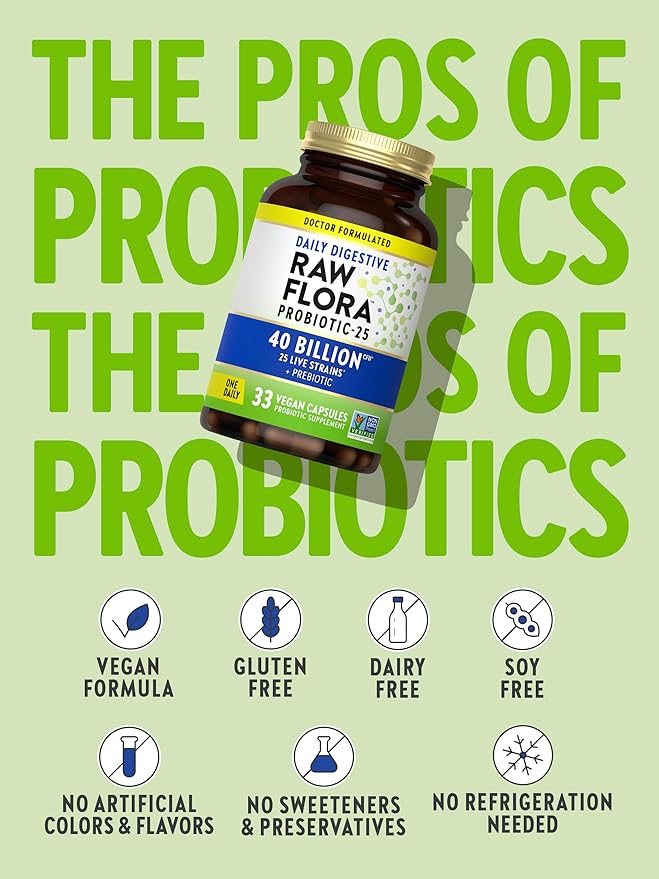 Nature's Truth Raw Flora Probiotic with Prebiotics | 40 Billion CFU | Daily Digestive Vegan Capsules | Gluten Free Supplement for Men and Women