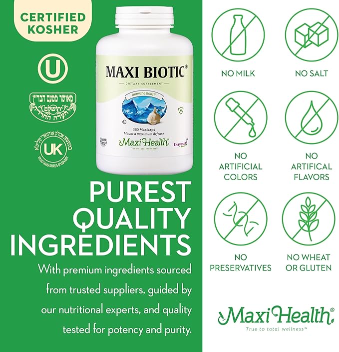 Maxi Health - Maxi Biotic Aged Garlic Extract Capsules (360 Count) | Kyolic Garlic Supplement with Spirulina, Echinacea, Oregano and Enzymax - Natural Antioxidant - Wellness Support