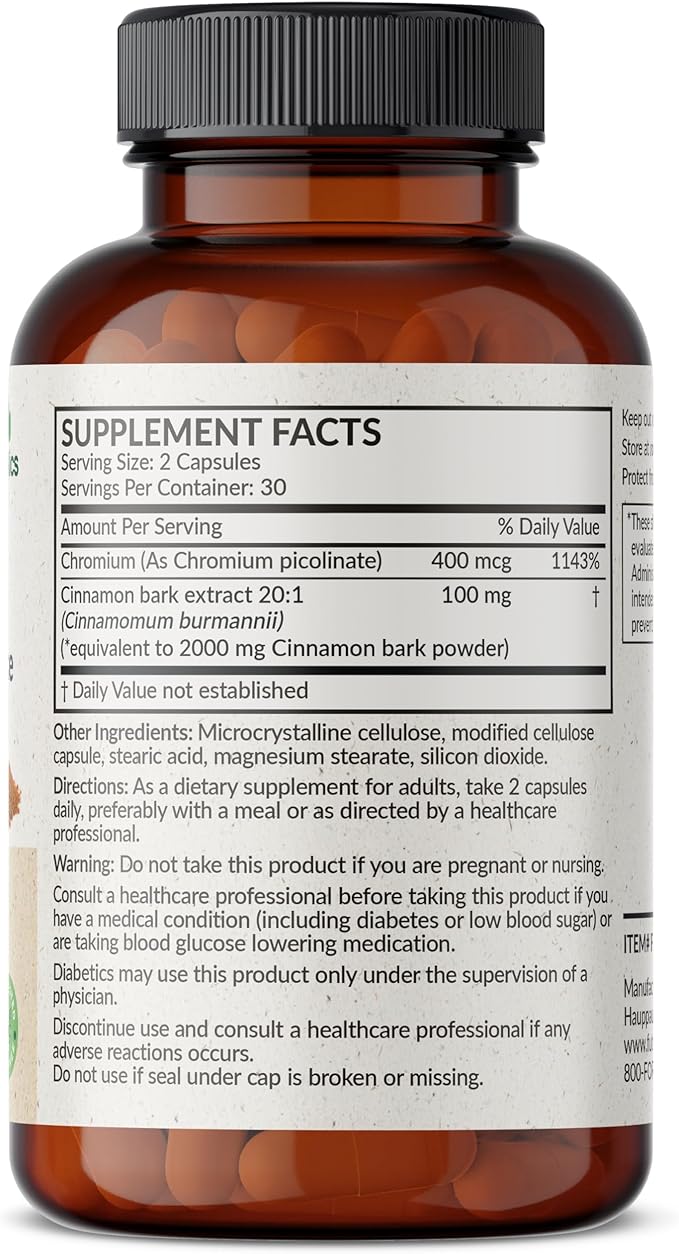 Futurebiotics Cinnamon Plus Chromium Picolinate Supplement, High Potency Chromium, Non-GMO, 60 Vegetarian Capsules