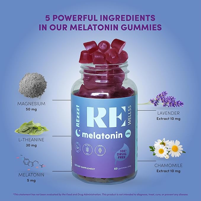 Melatonin Gummies | 5mg Melatonin Sleep Support Gummy for Adults | Fall Asleep Supplement for Health | Magnesium L-Theanine Chamomile | Gluten & Gelatin Free, Sugar Free Sleep Aid | 2 Pack