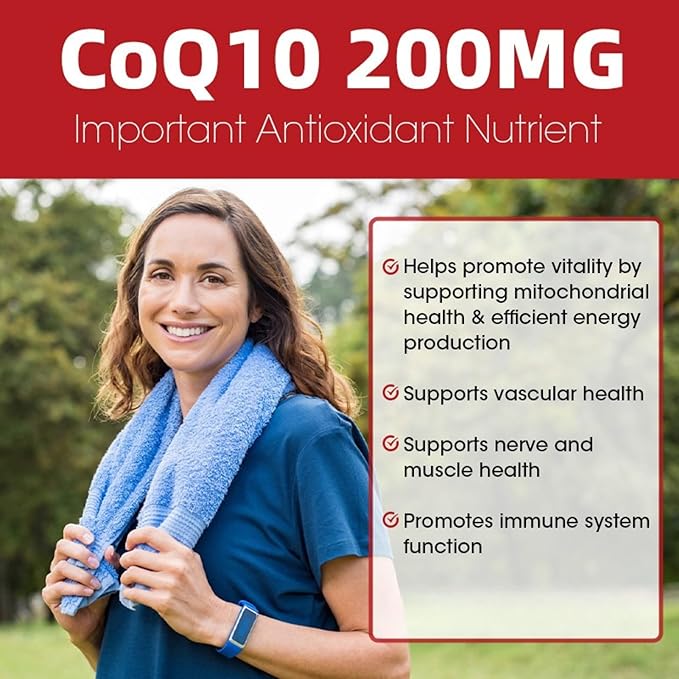 High Absorption CoQ10 200mg - Vegan, Gluten Free, Natural Supplement for Heart Health + Stamina Support + Brain Function - 120 Softgels, 60 Day Supply