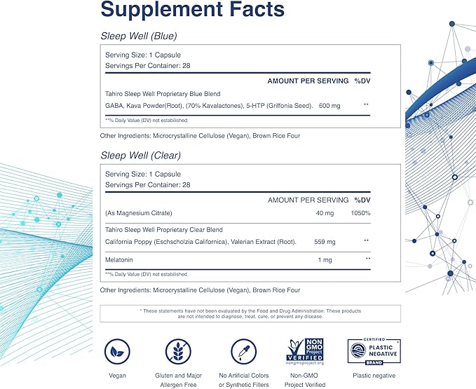 TAHIRO Sleep Well Supplement – Sleep Supplement with Kava, Valerian – Non-GMO Vegan Herbal Capsules Natural Formula – 28-Packets