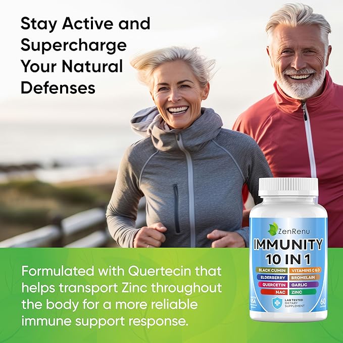Zenrenu Immune Boosting for Adults - 10 in 1 Immunity Support Supplement with Quercetin, Bromelain, NAC, Elderberry, Vitamin C & D3 for Immune Defense & Antioxidant - Easy to Absorb Capsules