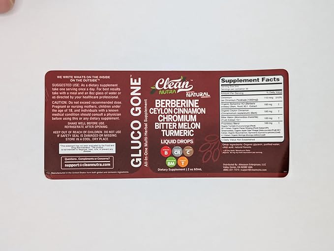 Clean Nutra Berberine with Ceylon Cinnamon Supplement Liquid Drops + Bitter Melon Extract, Glucomannan, Gymnema, Chromium, Turmeric, Organic Panax Ginseng, Moringa GLP-1 Support