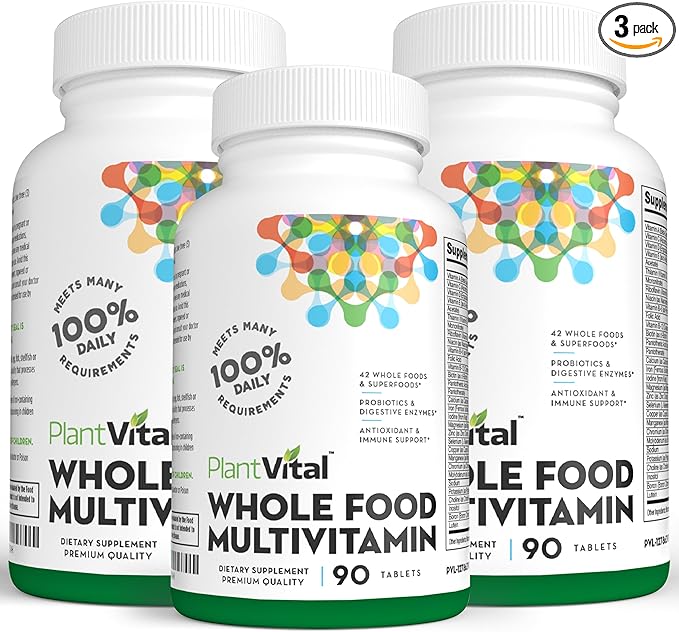 Plantvital Whole Food Multivitamin - Multivitamins with 42 Superfoods Raw Veggies and Fruits Vitamins Earth Energy Fruits and Veggies Supplement Pure Fruit and Vegetable Supplements - 270 Tablets