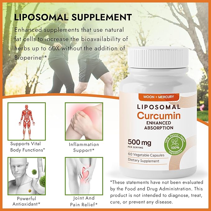 Liposomal Turmeric Curcumin 500mg - 60 Turmeric Curcumin Supplements Capsules