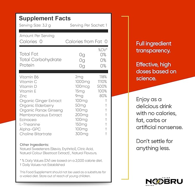 Noobru Shield with Vitamin C Powder and Ginger - Immune System Booster for Perfect Health Condition - Vitamins Blend for Your Body - Nootropic Food Supplements for Sharp Concentration and Quick Mind