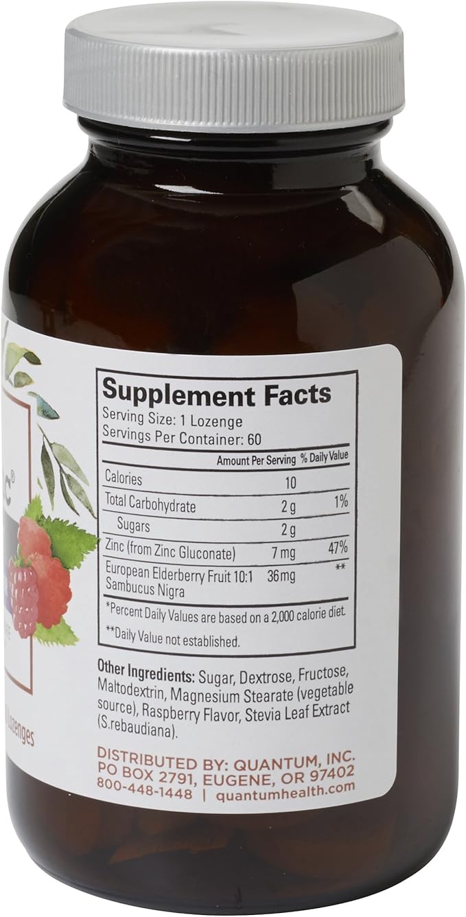 Quantum Health TheraZinc Elderberry Lozenges, Made with Zinc Gluconate for Immune Support, 60 Count