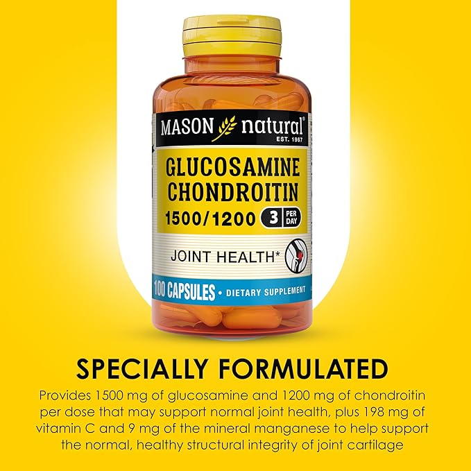MASON NATURAL Glucosamine Chondroitin 1500/1200 3 Per Day with Vitamin C - Supports Joint Health, Improved Flexibility and Mobility*, 100 Capsules