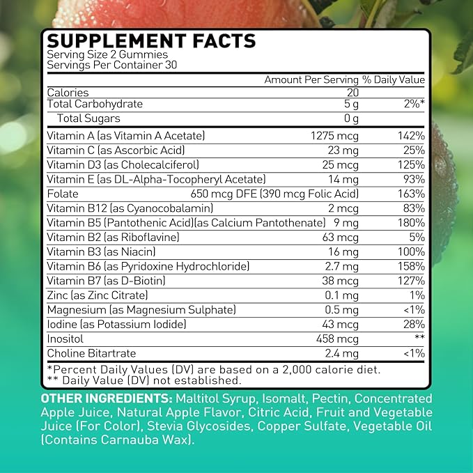 Multivitamin Gummies,16-in-1 Supplement with Essential Vitamins & Minerals for Overall Health, Vegetarian & Gluten-Free, Apple Flavor, 60 Count