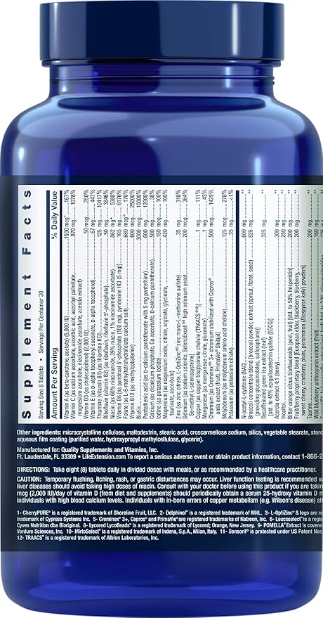 Life Extension Mix™ Tablets with Extra Niacin, high Potency, Advanced Vitamin, Mineral, Fruit & Vegetable Formula, Plus Extra B3, for Whole-Body Health, Healthy Aging, Gluten-Free, 240 Tablets