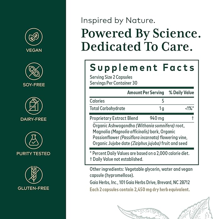 Gaia Herbs PRO Sleep Maintenance - Adrenal Health & Sleep Support* - Supplement with Ashwagandha Magnolia Bark & Jujube Date - Vegan Gluten-Free - 60 Liquid-Filled Capsules (30 Servings)