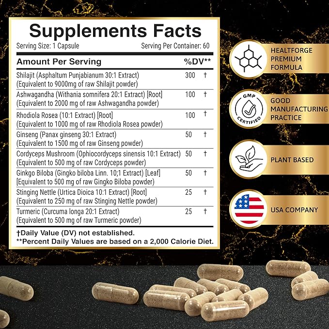 Shilajit, Ashwagandha Capsules & Sea Moss Capsules Black Seed Oil Capsules Ashwagandha, Turmeric - Shilajit for Woman Men Immune Support Rhodiola Rosea, Shilajit 60 Capsules & Sea Moss 60 Capsules Set