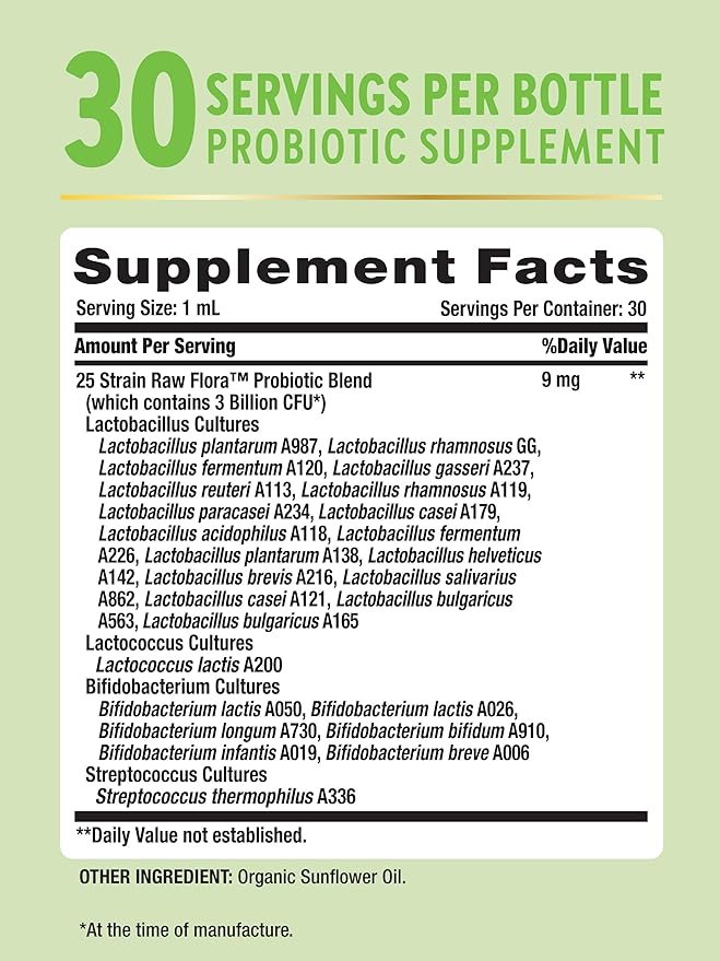 Nature's Truth Raw Flora USDA Organic Liquid Probiotic | Doctor Formulated | 25 Billion Live Strains | Vegan & Gluten Free Supplement for Men and Women