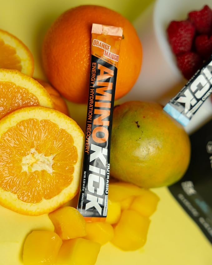 NutraBio – Amino Kick – All in One Performance Formula Energy, Hydration, Recovery 20 Servings, (Orange Mango) – 6g Amino Acids – Support Muscle Building
