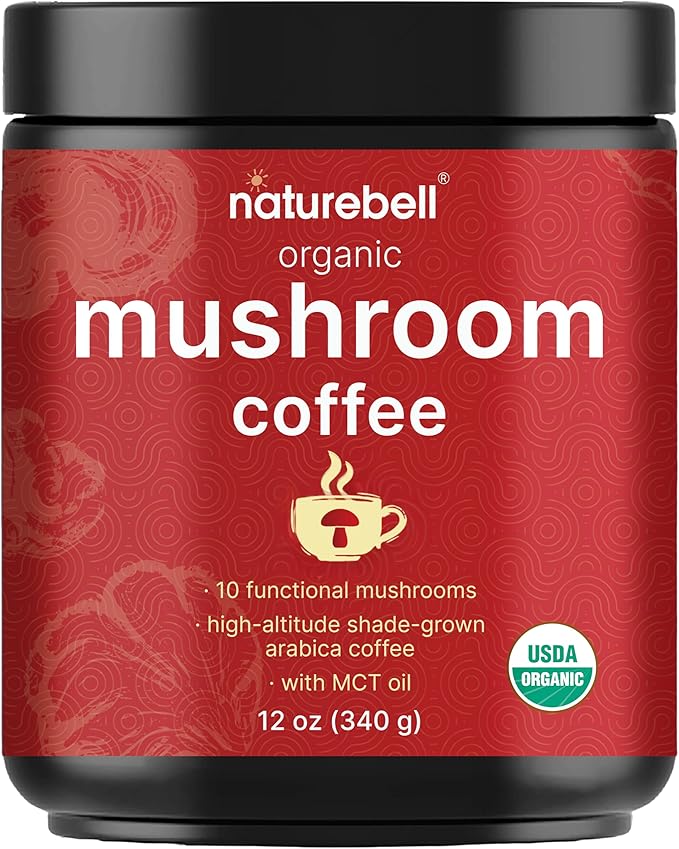 Organic Mushroom Coffee with MCT Oil, 12oz (85 Servings) | 10 in 1 Adaptogenic Mushrooms – Lions Mane, Shiitake, Reishi & More – Energy, Immune Booster & Brain Health Support – No Fillers