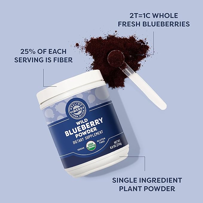 Vimergy Wild Blueberry Powder – Protects Brain Health* - Supports Cardiovascular Function* – Organic, Vegan & Gluten-Free – Regular Size 250g