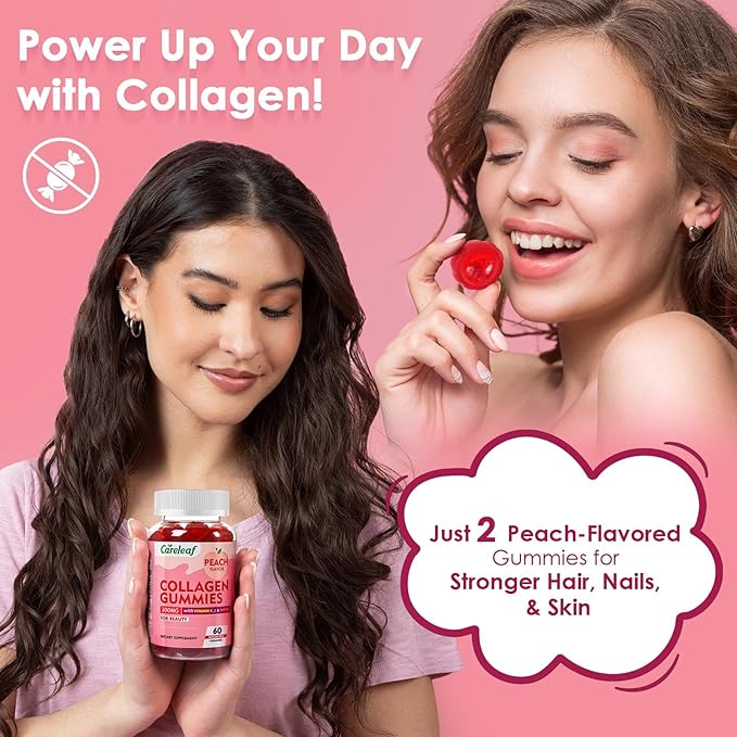 Sugar Free Collagen Gummies with Vitamin C Vitamin E Support Natural Collagen Production, Healthy Hair, Nails and Bones,Peach Flavor,60 Gummies for 30 Days Supply