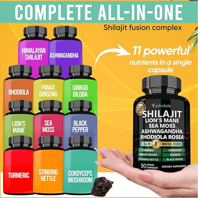 Shilajit Ultra Force 11-in-1. Pure Himalayan Organic Shilajit Capsules with Sea Moss Ashwagandha Rhodiola Rosea Panax Ginseng Turmeric Lion’s Mane Ginkgo Cordyceps Stinging Nettle