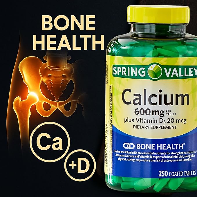 Spring Valley Calcium 600 mg Plus Vitamin D3, 250 Coated Tablets. Bone Health Support Supplement. 800 IU Vitamin D per Tablet Bundle with 45 Diabetes Decoded