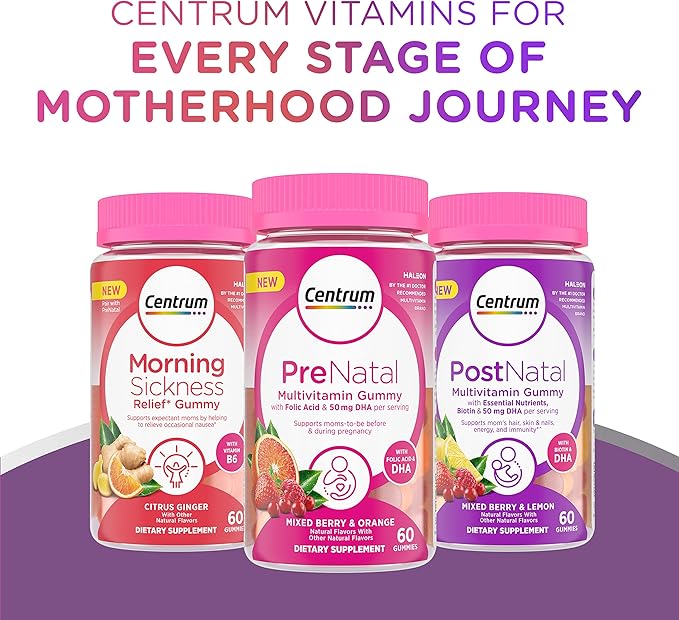 Centrum Postnatal Multivitamin Gummies with Biotin and DHA, Mixed Berry and Lemon Flavors - 60 Count, 30 Day Supply
