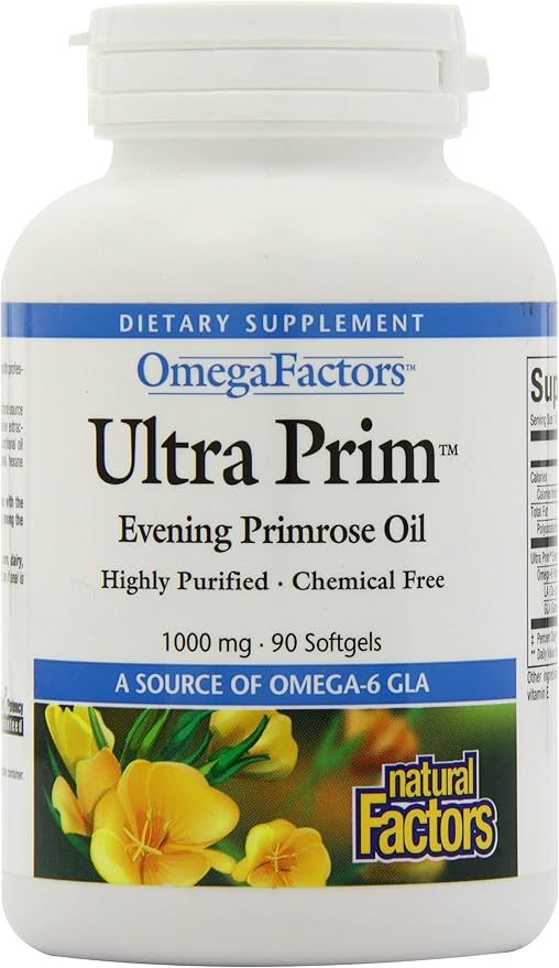Natural Factors Ultra Prim Evening Primrose Oil 1000mg, A Natural Source of Omega-6 GLA, 90 Softgels