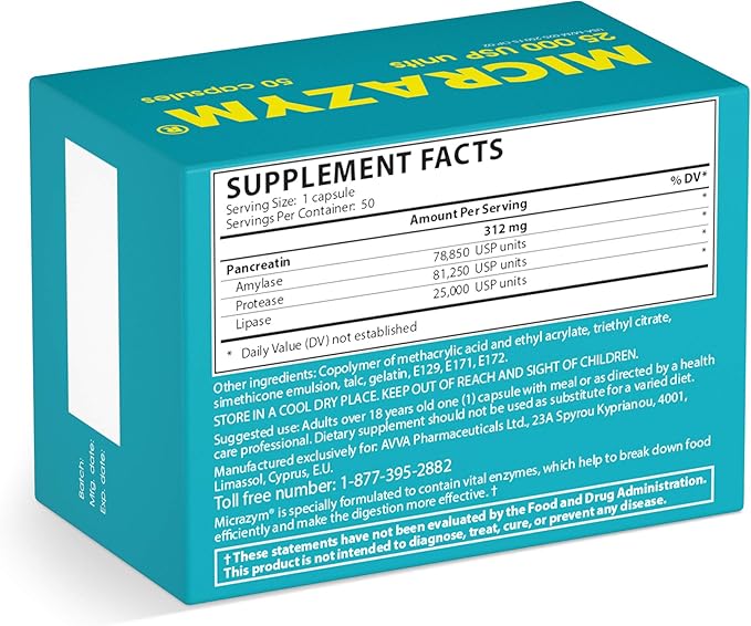 AVVA Pharmа Pancreatic Enzymes - 25,000 USP Effective Pancreatic Enzyme Supplements - Digestive Enzymes for Digestion - 50 Fast-Acting Capsules with Amylase, Lipase and Protease