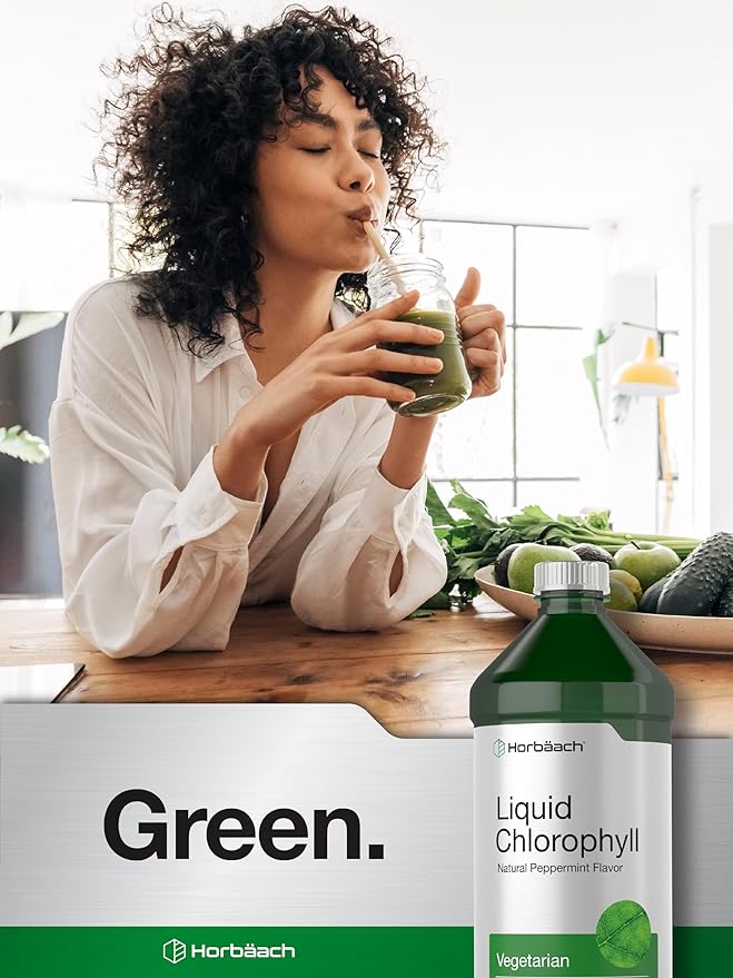 Horbäach Chlorophyll Liquid Drops | 100mg | 32 oz (2 x 16 oz Bottles) | Natural Peppermint Flavor | Vegetarian, Non-GMO, Gluten Free Supplement