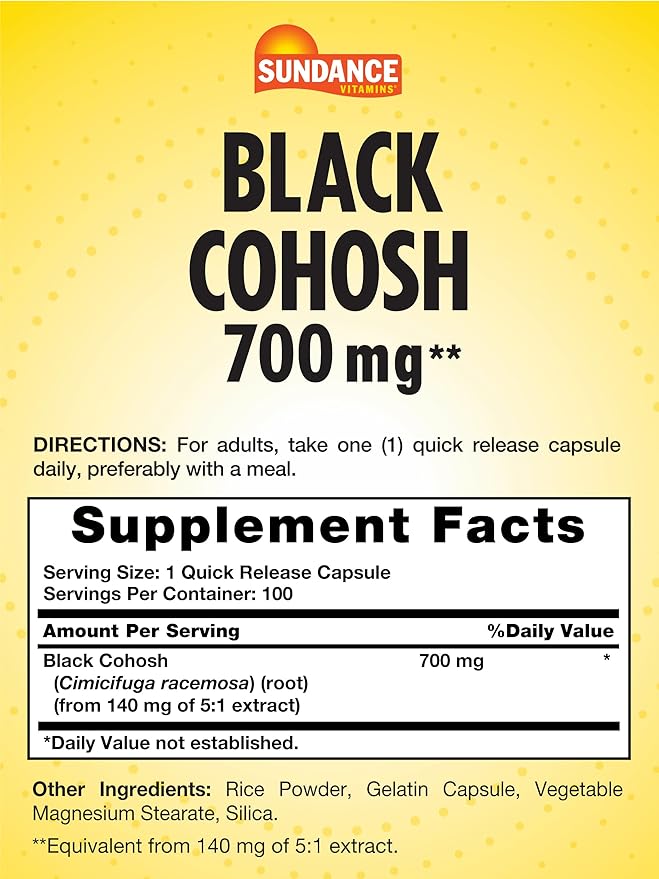 Sundance Black Cohosh 700mg | 100 Quick Release Capsules | Traditional Herb | Non-GMO and Gluten Free Supplement