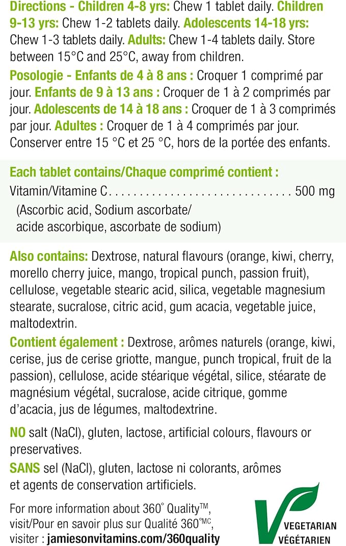 Jamieson Chewable Vitamin-C 500mg Value Supplement Pack(330 Count), Mixed 3 Flavors
