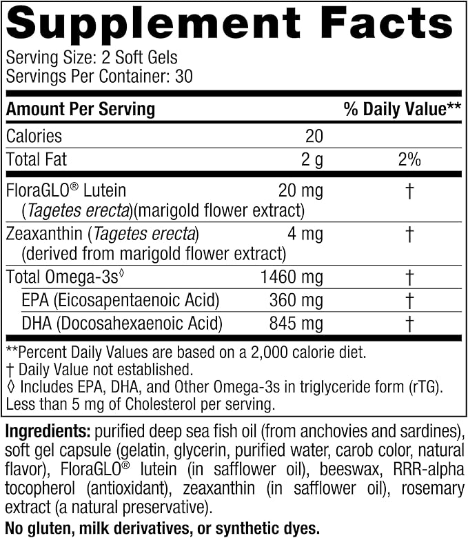 Nordic Naturals Omega Vision, Lemon - 60 Soft Gels - with Zeaxanthin and FloraGLO Lutein, for Healthy Eyes and Vision - 30 Servings